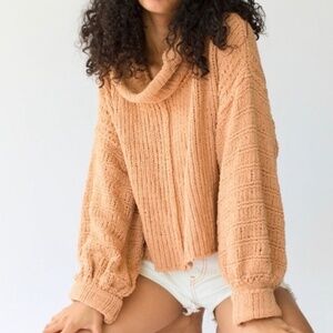 FP | Be Yours Chunky Open Knit Cowl Neck Long Dolman Sleeve Slouchy Sweater